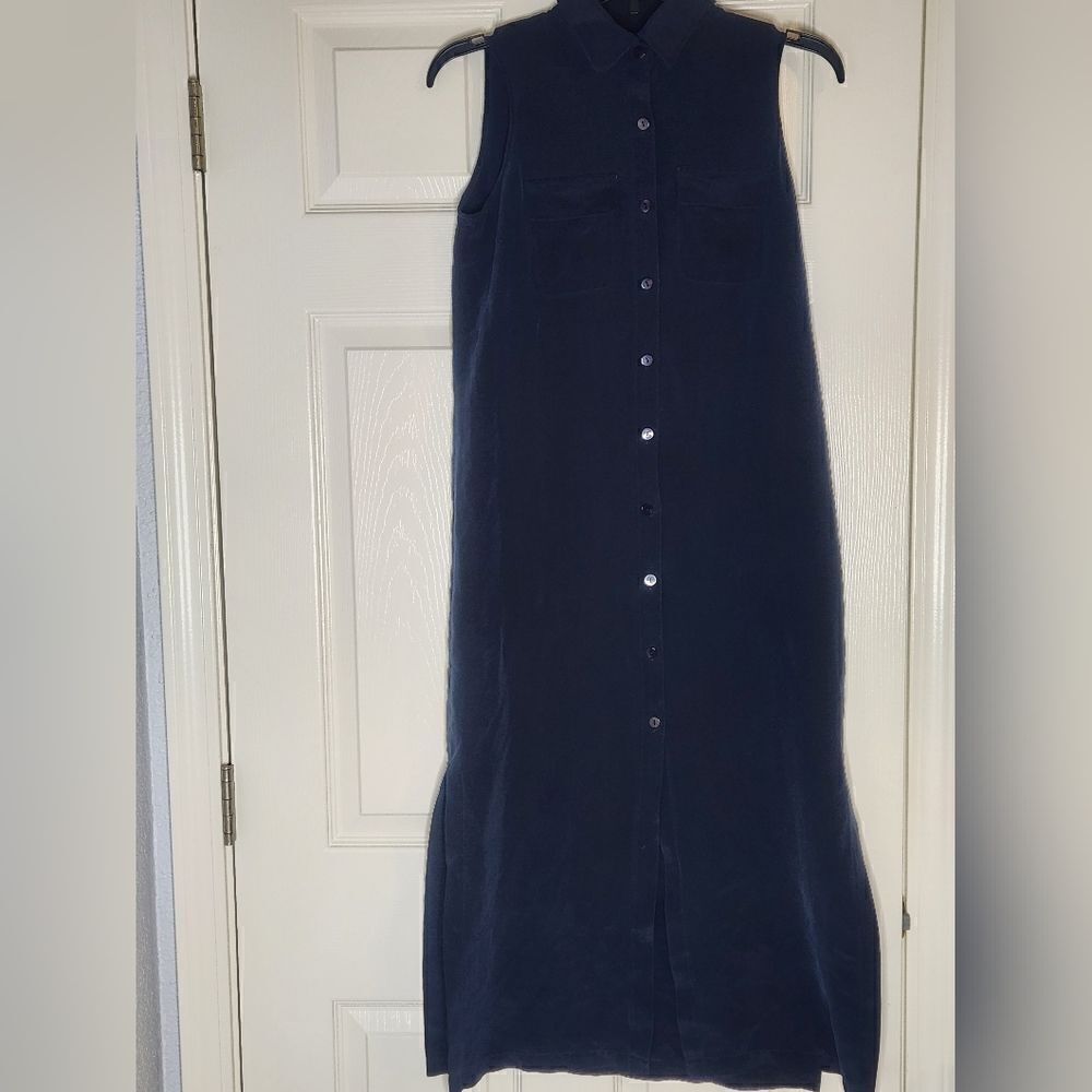 Charter Club 6P Navy Blue 100% SILK Slvless Maxi Women’s Shirt Dress